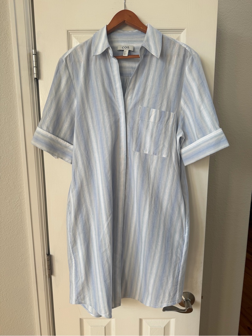 COS Light Blue Striped Shirt Dress - Picture 2 of 7